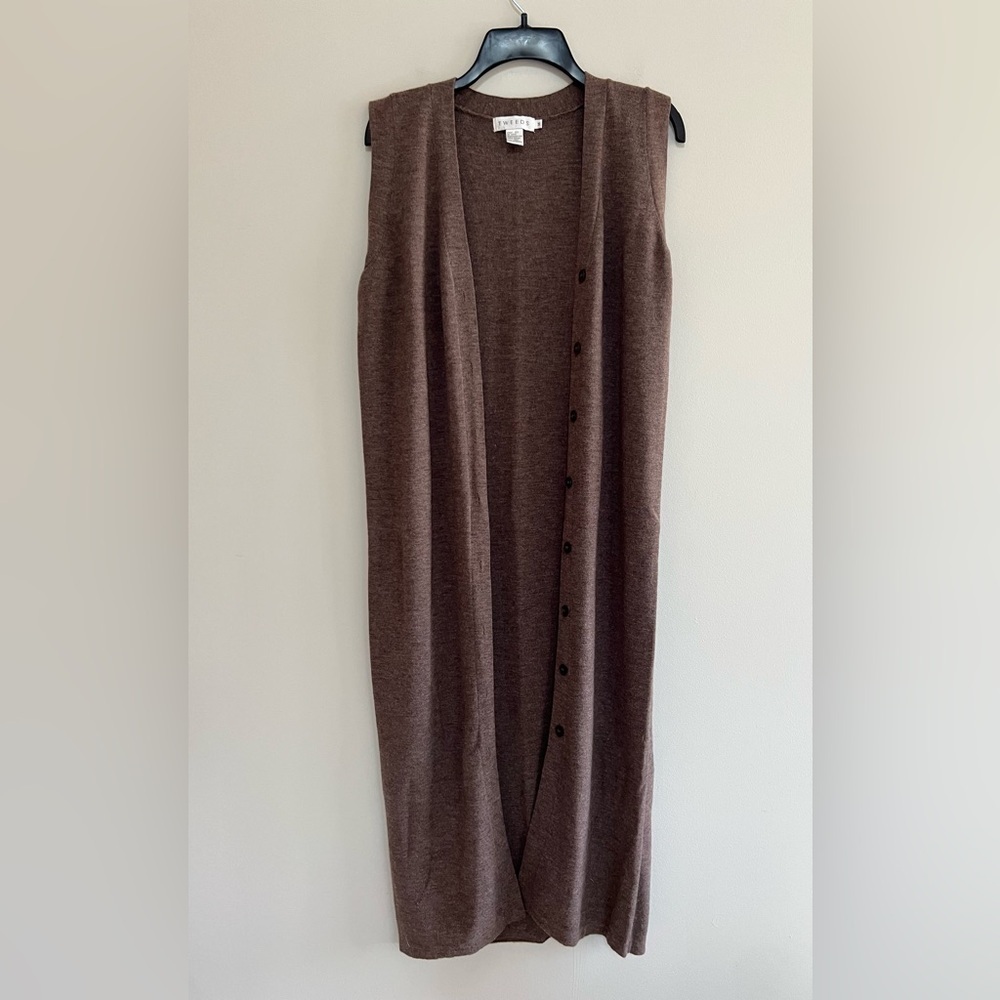 TWEEDS Merino Wool Button Down Sleeveless Maxi Dress Duster in Brown, size M - Picture 2 of 8